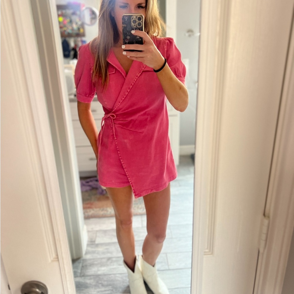 Elegant Pink Wrap Dress